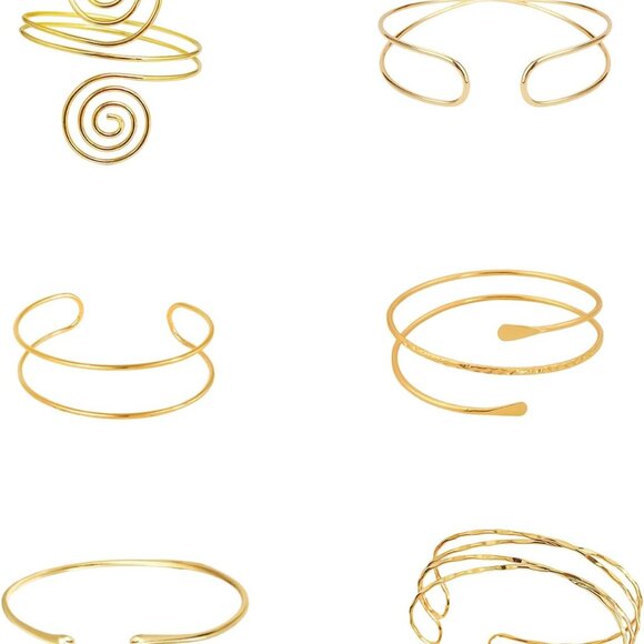 6Pcs Gold Arm Cuffs Jewelry Set Upper Arm Bracelets for Women Stylish Gifts - Picture 1 of 7